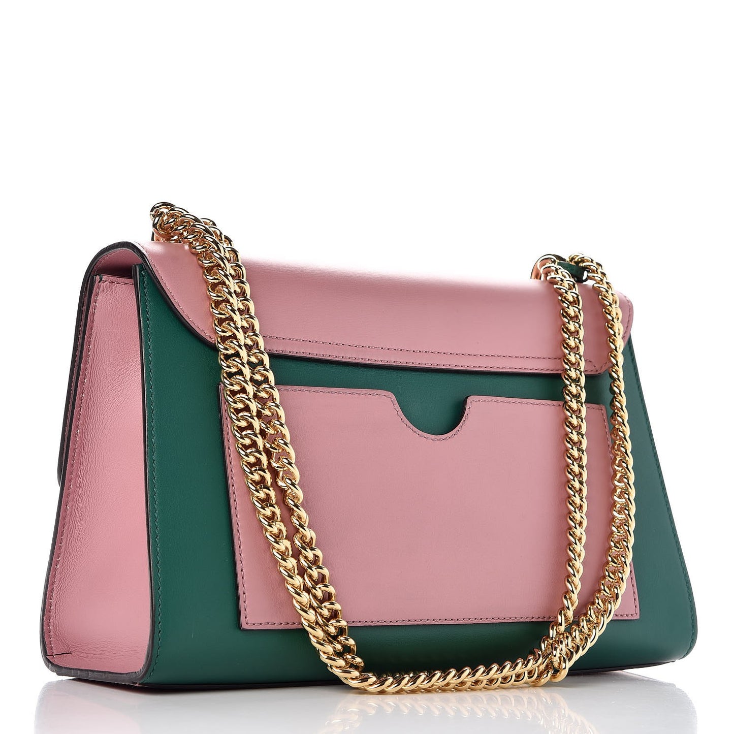 Moon Calfskin Bi-Color Medium Padlock Shoulder Bag Carmine Rose Green