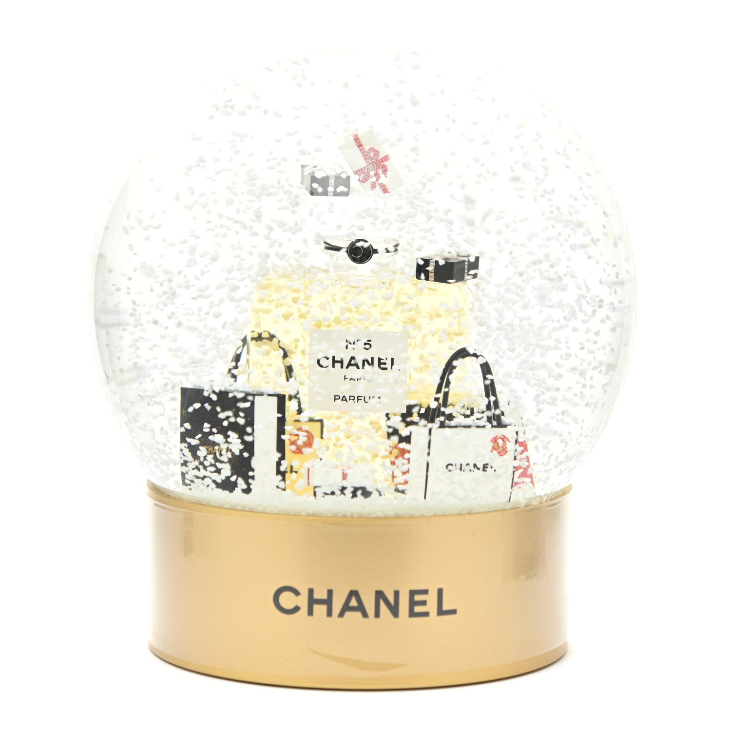 Chanel Glass N°5 Perfume Bottle Snow Globe Gold 3 of 4
