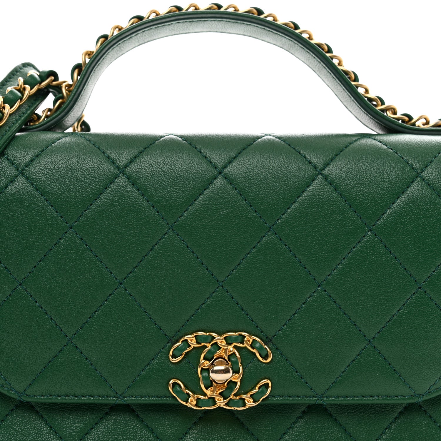 Chanel Lambskin Quilted Chain Infinity Top Handle Flap Green 5 of 11