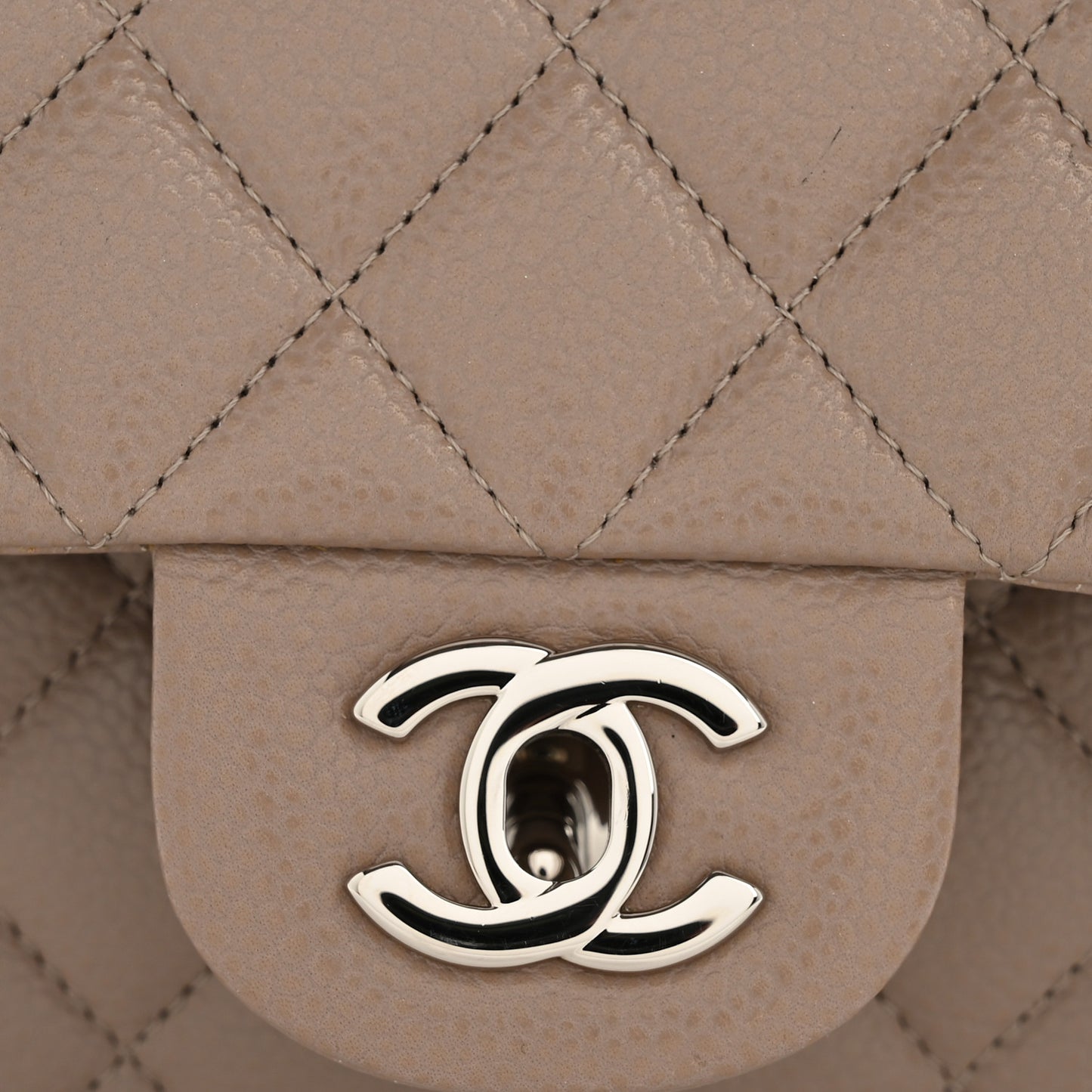 Caviar Quilted Medium Double Flap Taupe