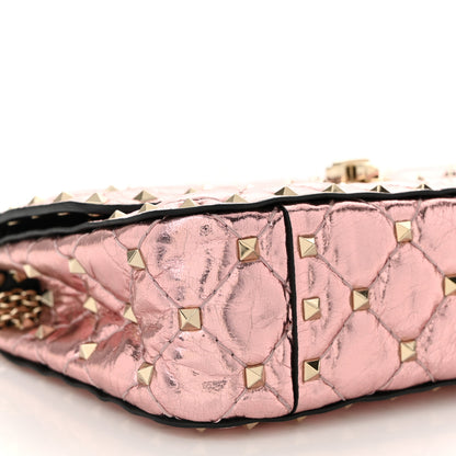 Valentino Garavani Metallic Wrinkled Lambskin Small Rockstud Spike Shoulder Bag Lipstick 8 of 9