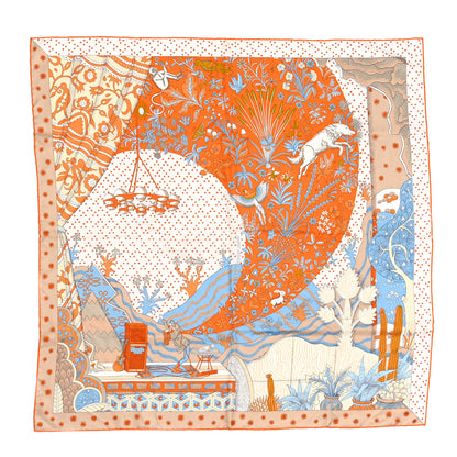 Hermes Silk Le Premier Chant Scarf 90 Orange White Bleu 1 of 7