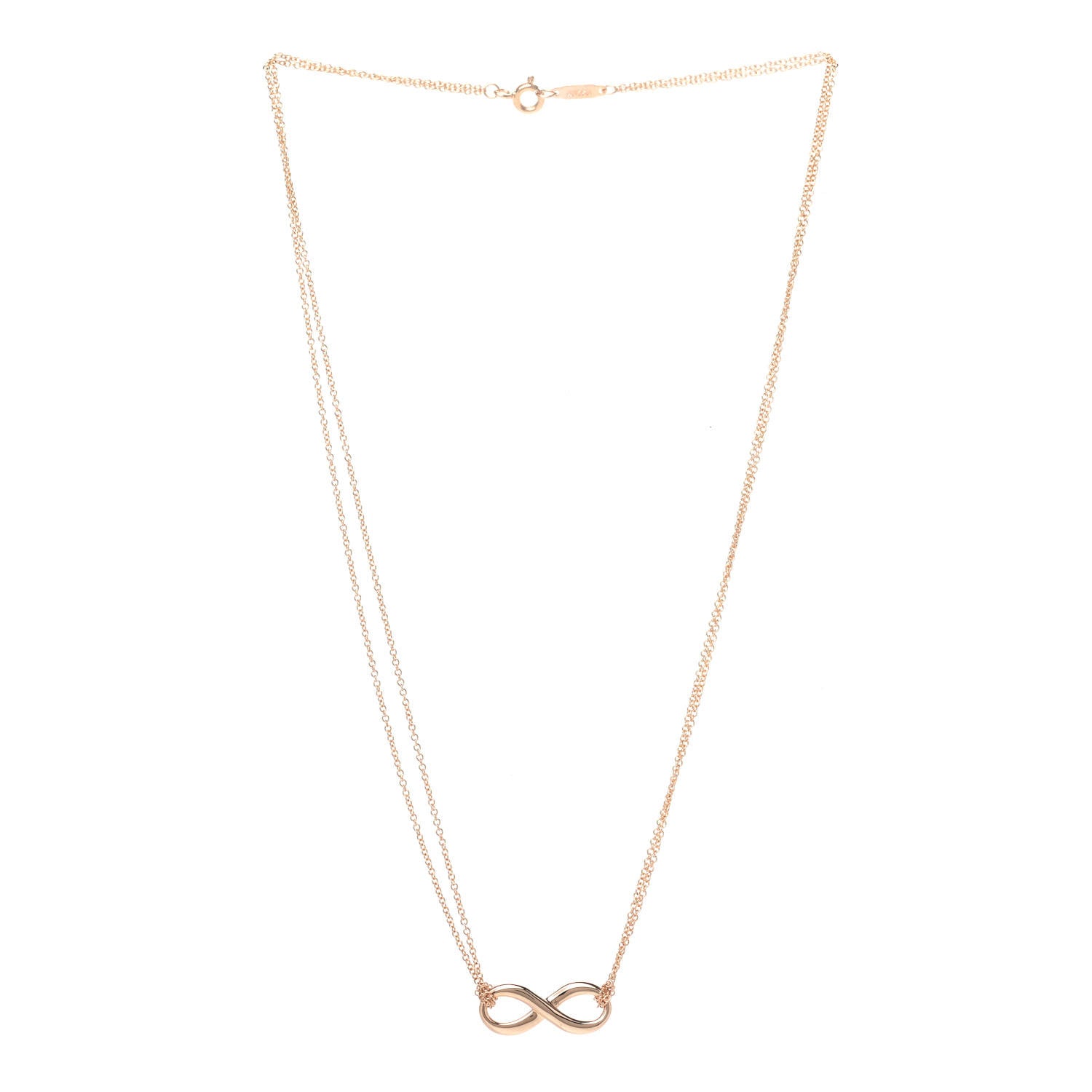Tiffany 18K Rose Gold Infinity Double Chain Pendant Necklace 3 of 7