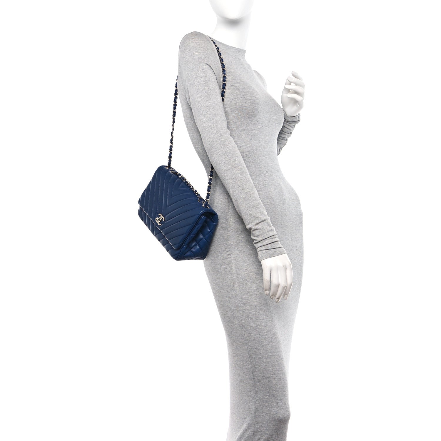 Chanel Lambskin Surpique Chevron Medium Single Flap Blue 2 of 12