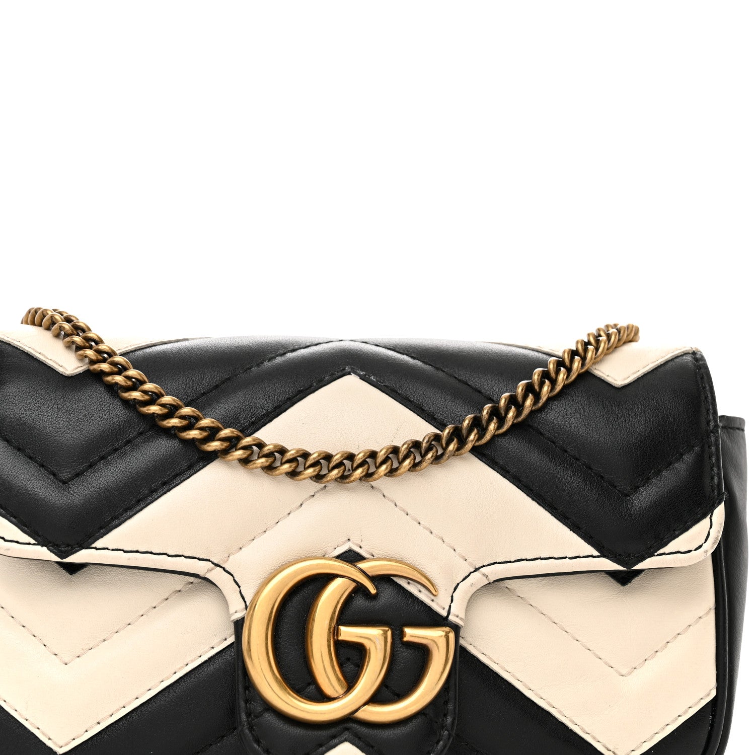 Gucci Calfskin Matelasse Super Mini GG Marmont Shoulder Bag Black White 8 of 16