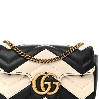 Gucci Calfskin Matelasse Super Mini GG Marmont Shoulder Bag Black White 8 of 16