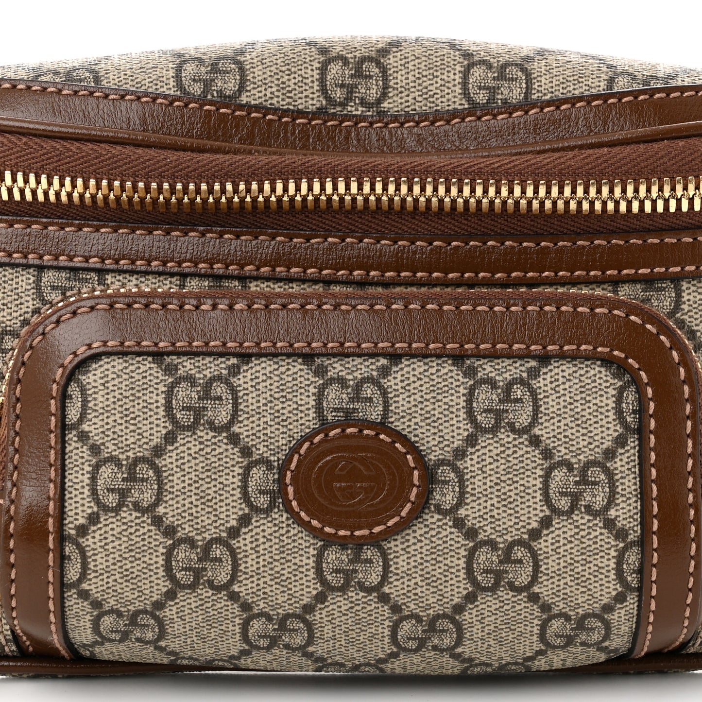GG Supreme Monogram Textured Calfskin Retro Interlocking G Belt Bag Beige Ebony Brown Sugar