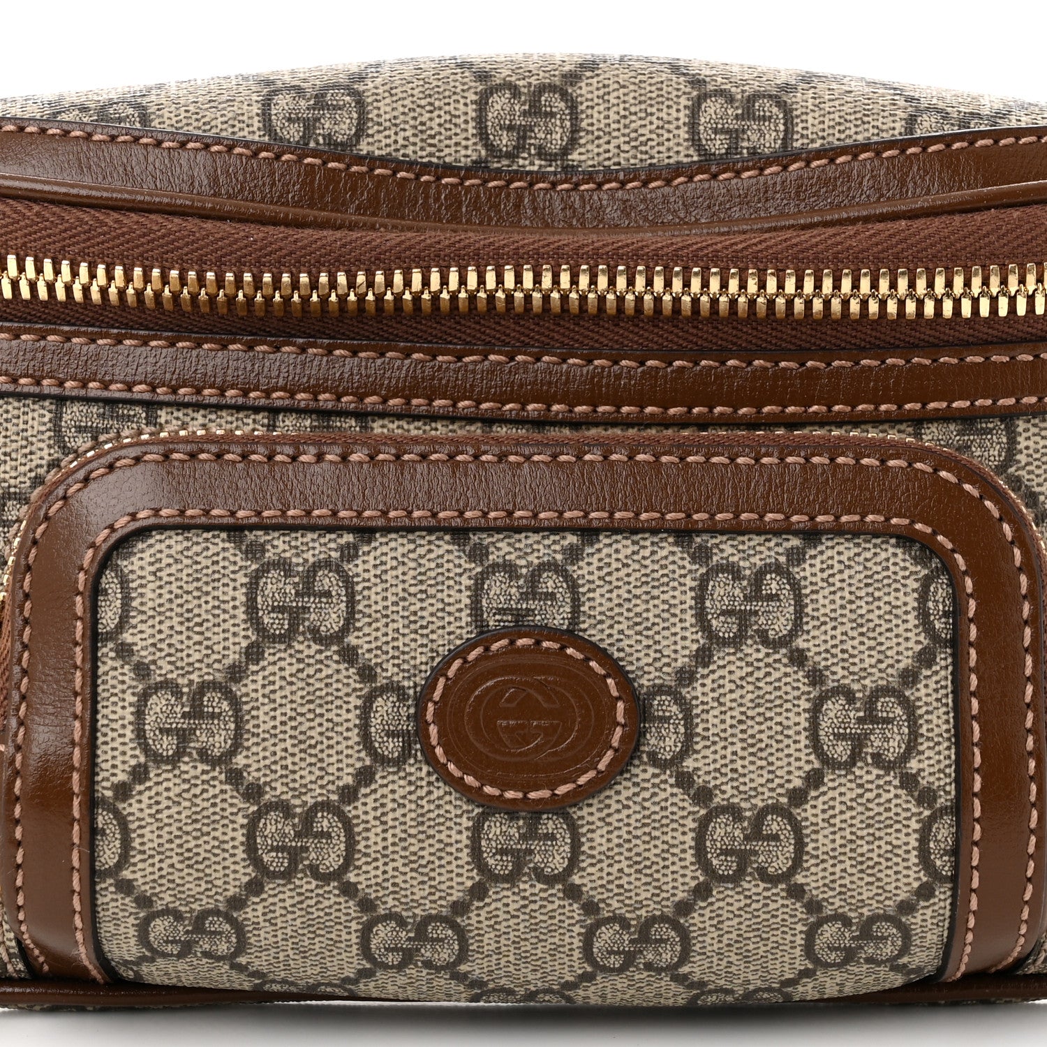 Gucci GG Supreme Monogram Textured Calfskin Retro Interlocking G Belt Bag Beige Ebony Brown Sugar 8 of 11