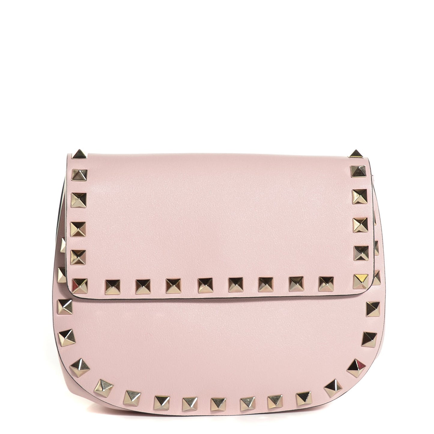 Calfskin Rockstud Crossbody Saddle Bag Water Rose