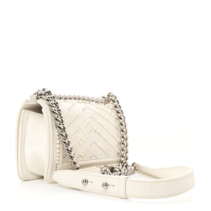Chanel Calfskin Pearl Chevron Small Boy Flap White 3 of 11