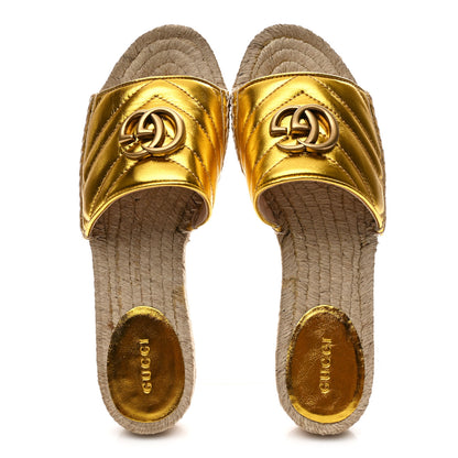 Gucci Metallic Nappa Matelasse GG Marmont Espadrille Slide Sandals 37 Oro 2 of 9
