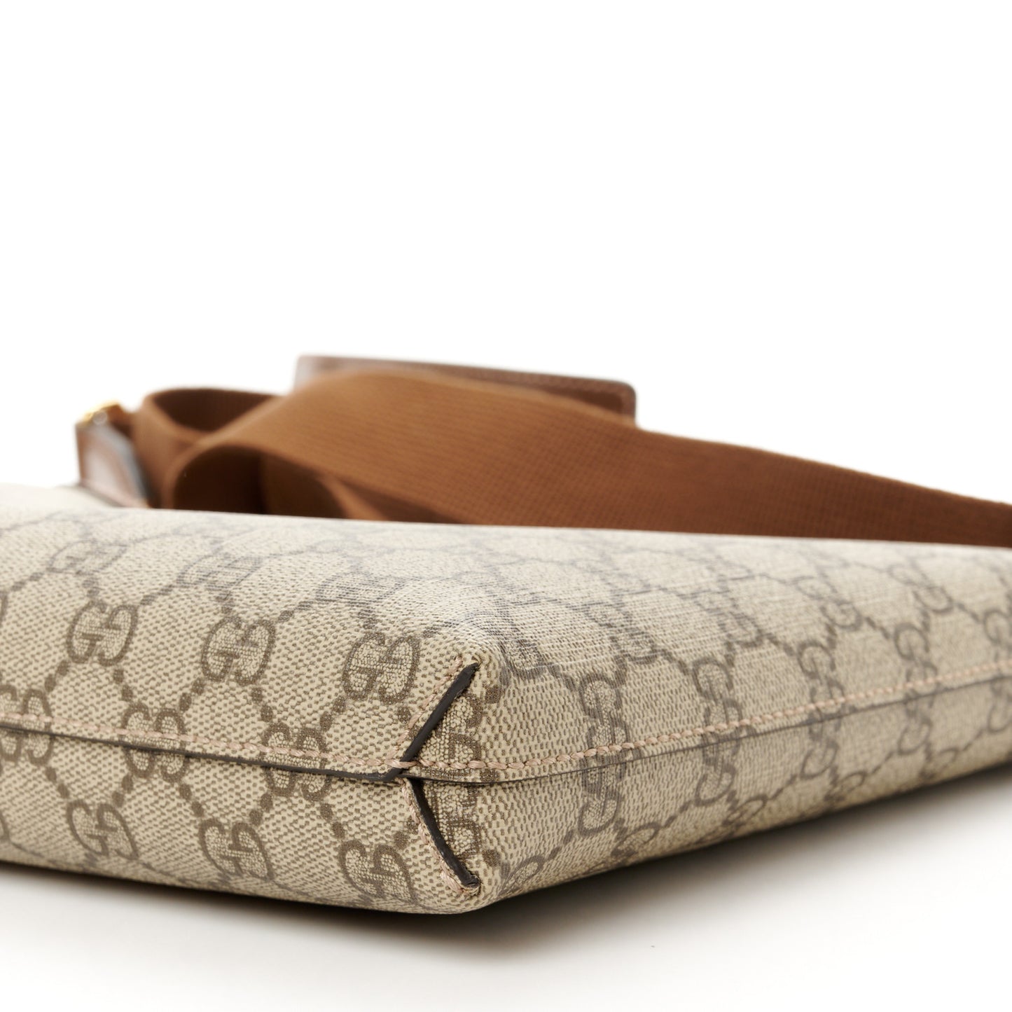 GG Supreme Monogram Azalea Calfskin Retro Interlocking G Wristlet Messenger Bag Beige Ebony Brown Sugar