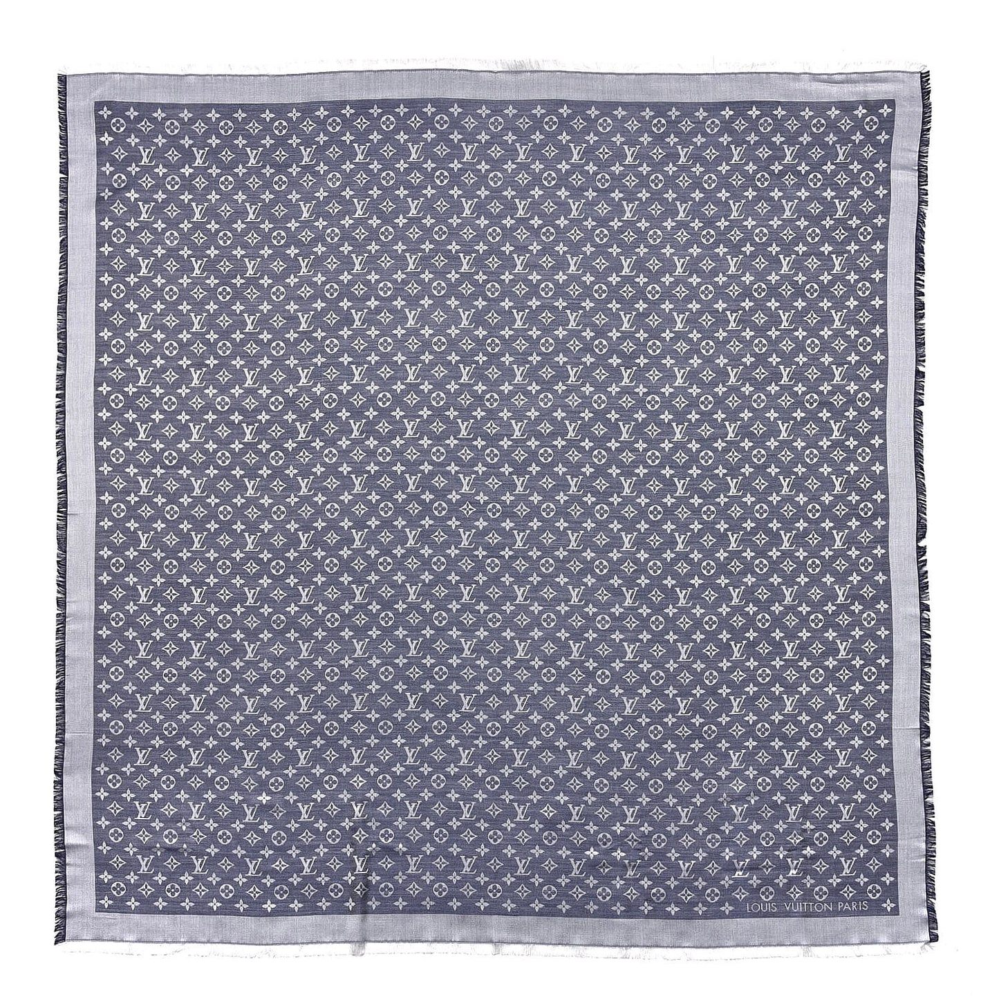 Wool Silk Monogram Denim Shawl Blue