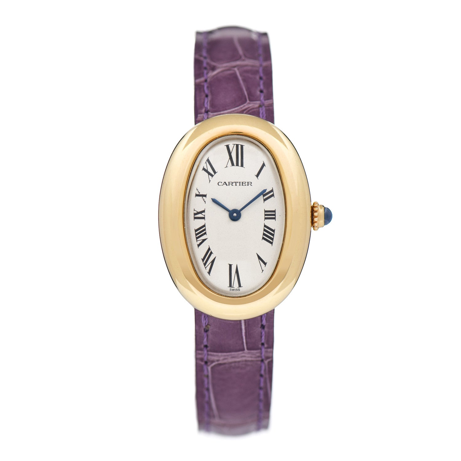 Cartier 18K Yellow Gold Alligator 24mm Baignoire Quartz Watch Violet 1 of 4