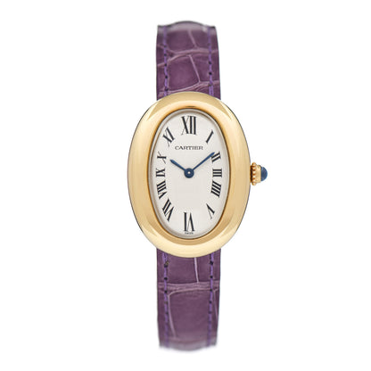 Cartier 18K Yellow Gold Alligator 24mm Baignoire Quartz Watch Violet 1 of 4