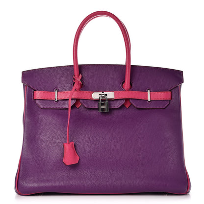 Hermes Chevre Mangalore Bi-Color Horseshoe Birkin 35 Ultraviolet Rose Tyrien 1 of 35