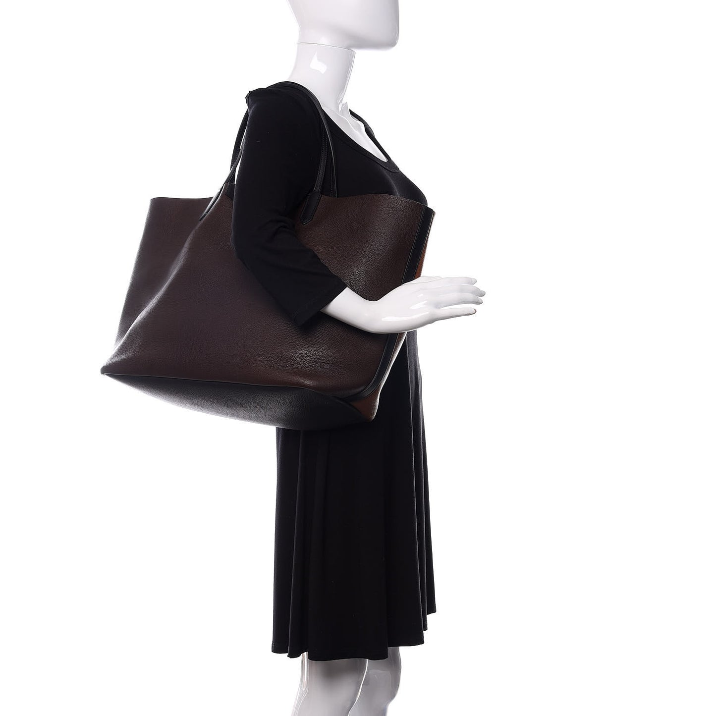 Grained Calfskin Large Antigona Tote Dark Brown Tan