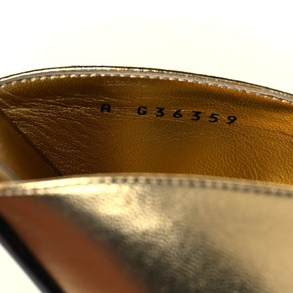 Chanel Laminated Lambskin Grosgrain Cap Toe CC Pumps 38 Gold Black 8 of 10