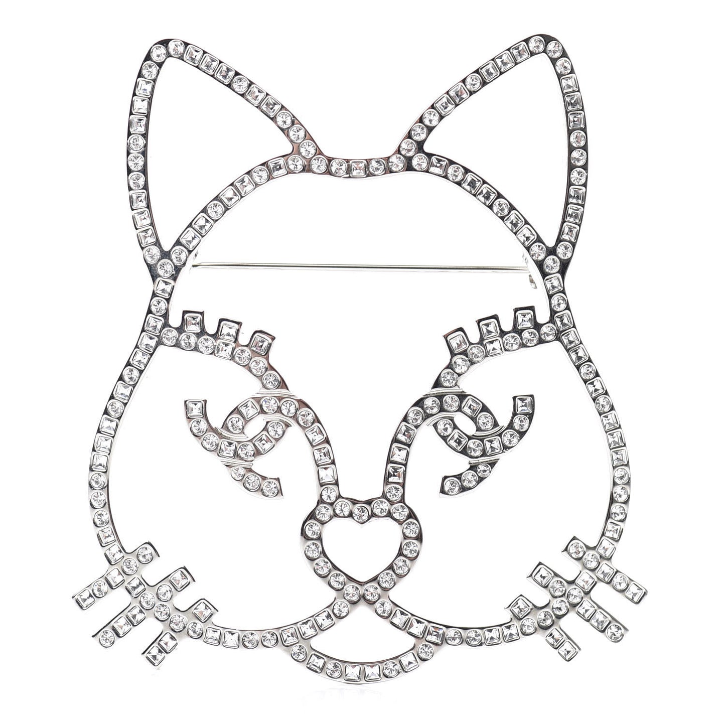 Strass Crystal Emoji Choupette Cat Brooch Silver