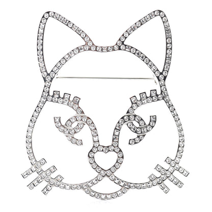 Chanel Strass Crystal Emoji Choupette Cat Brooch Silver 1 of 5