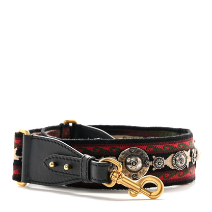 Christian Dior Canvas Embroidered Studded Bohemian Shoulder Strap Red 1 of 6