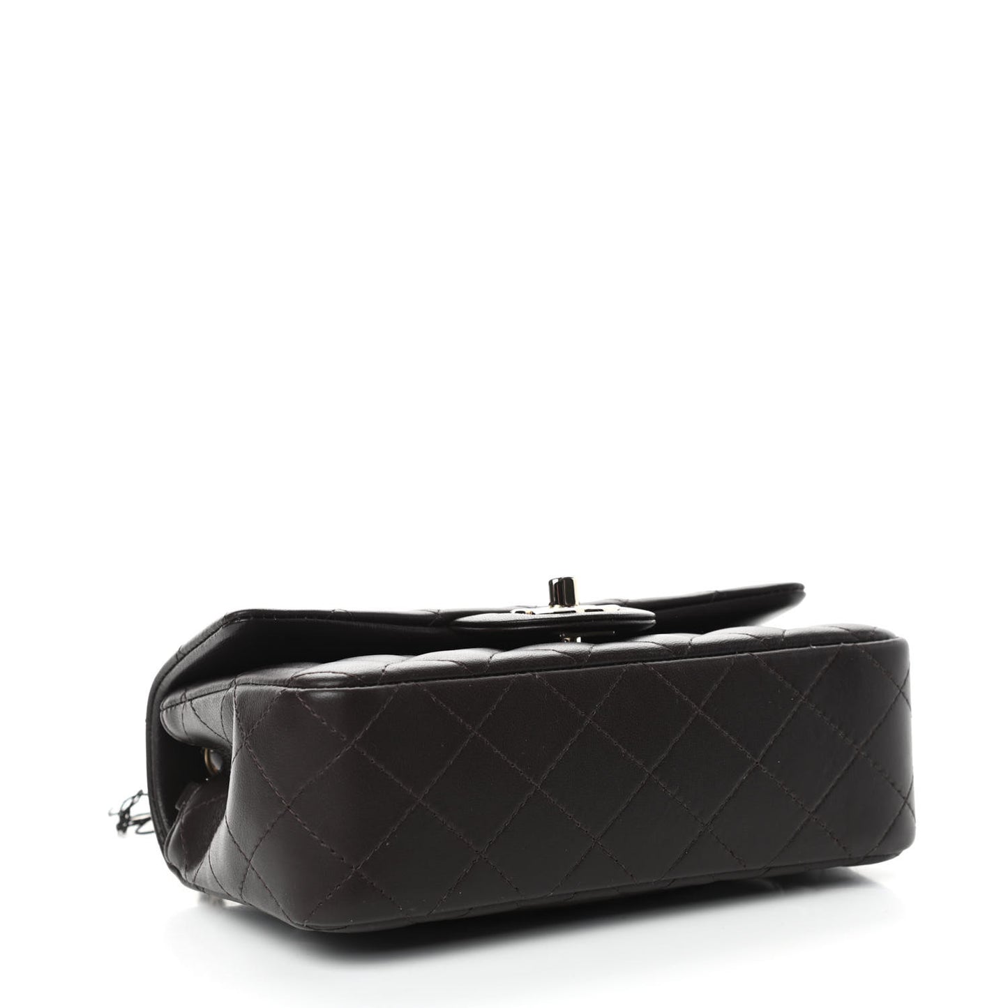 Lambskin Quilted Mini Rectangular Flap Dark Brown