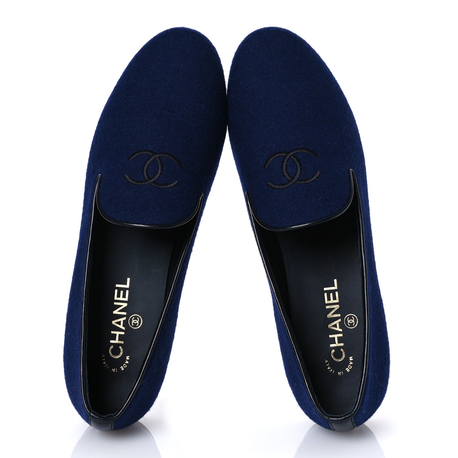 Chanel Fabric Lambskin Womens CC Mocassin Loafers 41 Navy Black 2 of 10