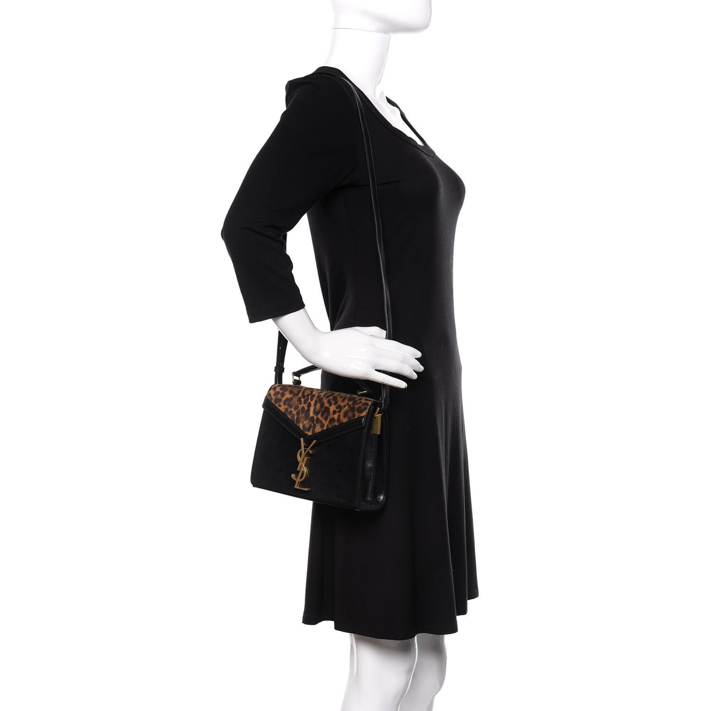 Suede Leopard Print Mini Classic Monogram Cassandra Top Handle Manto Naturale Black