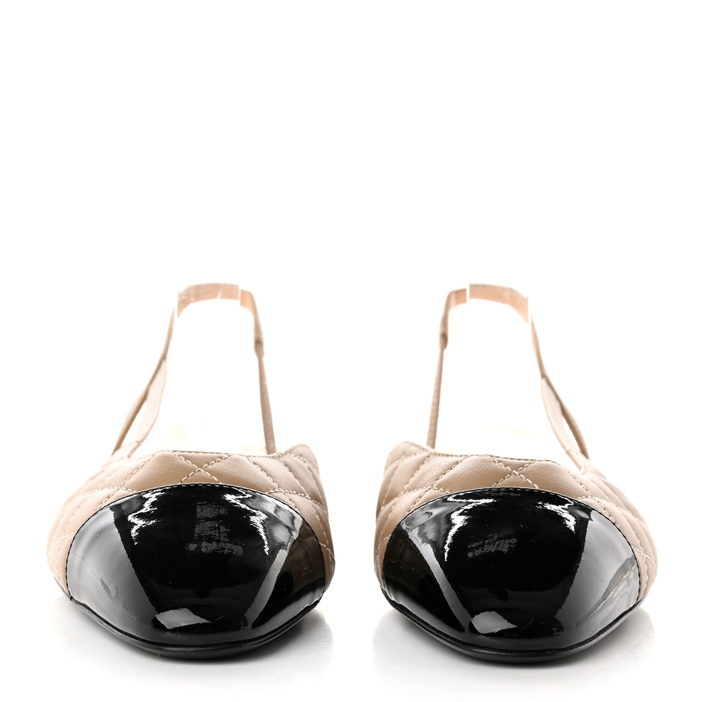 Lambskin Patent Cap Toe CC Slingback Flats 37.5 Beige Black
