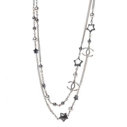 Chanel Resin Pearl Star CC Necklace Grey Silver 1 of 6