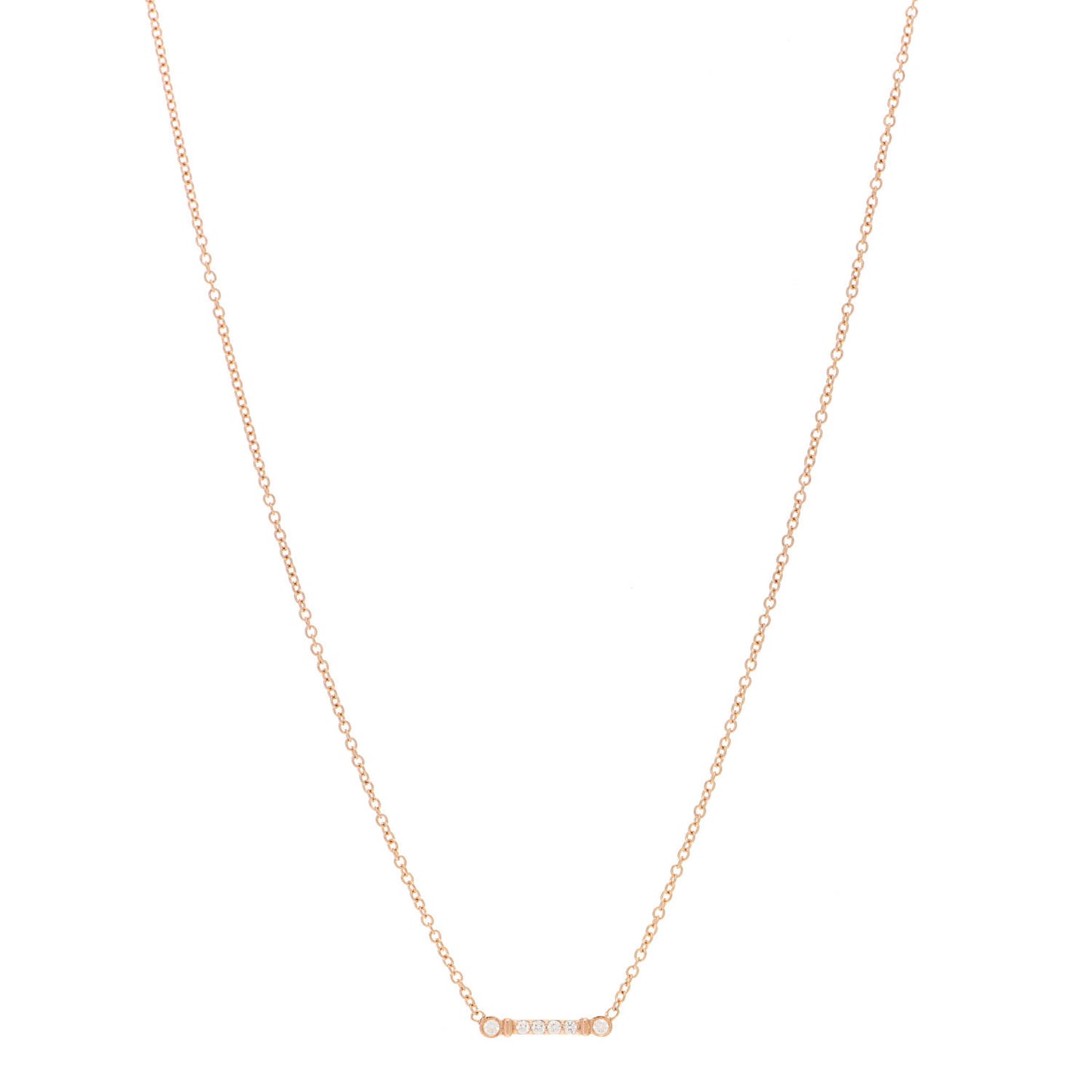 18K Rose Gold Diamond Fleur de Lis Key Bar Pendant Necklace