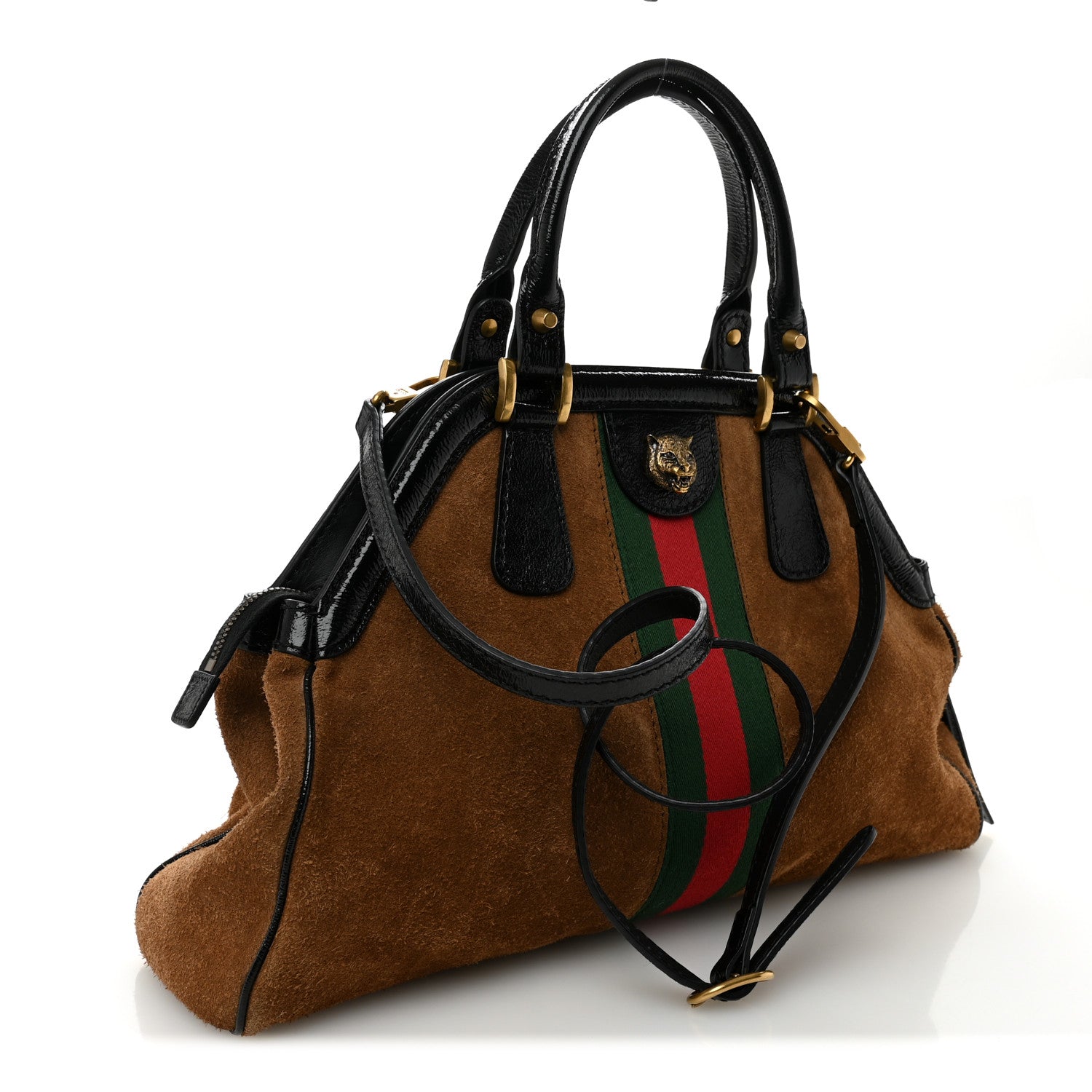 Gucci Suede Ophidia Medium Re(Belle) Top Handle Bag Nocciola Black