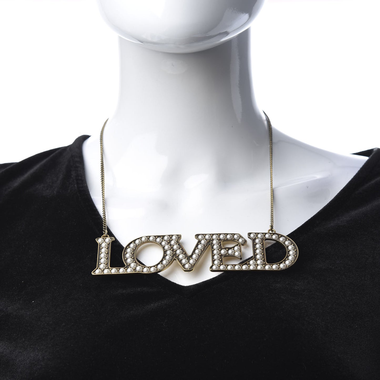 Metal Pearl Loved Necklace Aged Gold