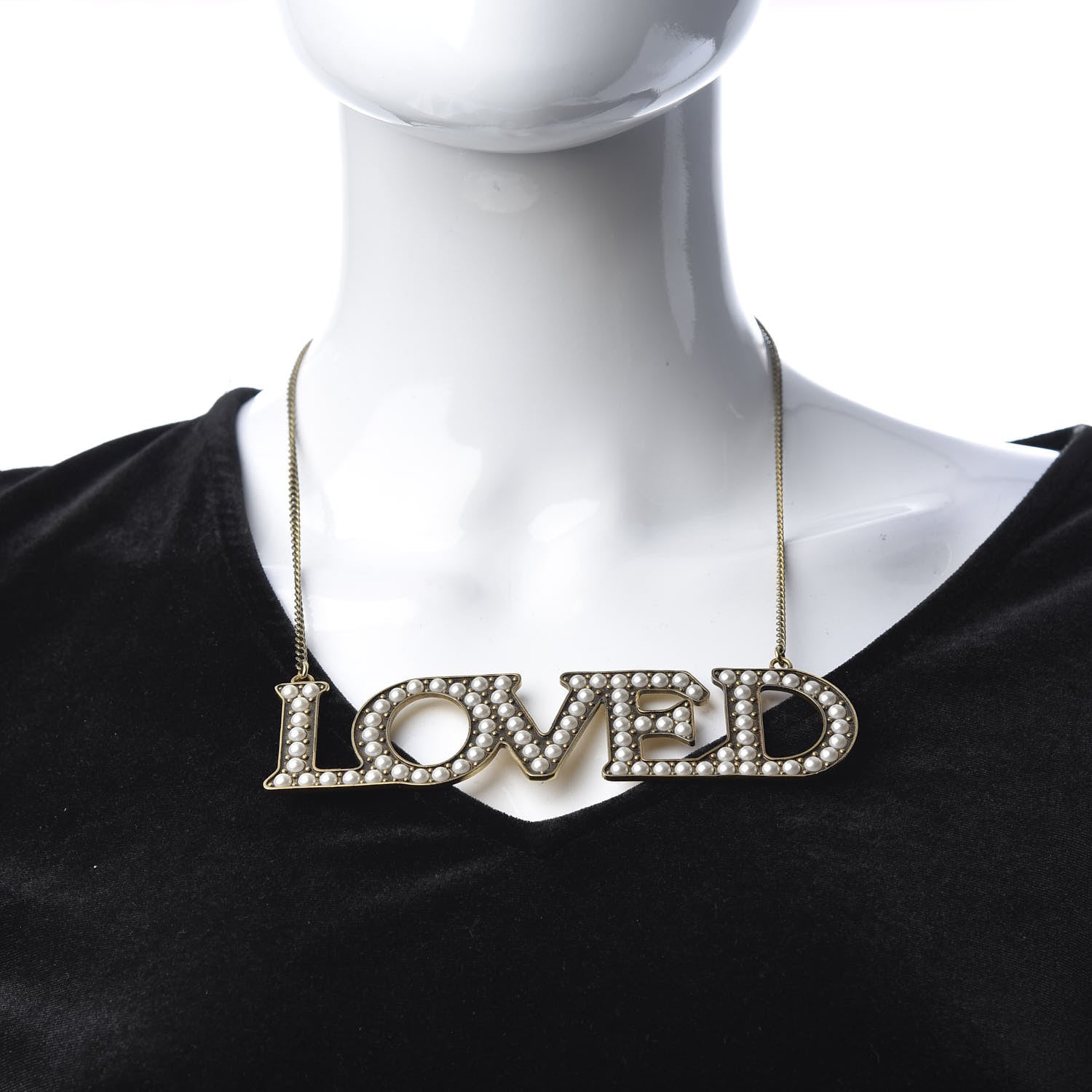 Gucci Metal Pearl Loved Necklace Aged Gold 2 of 5