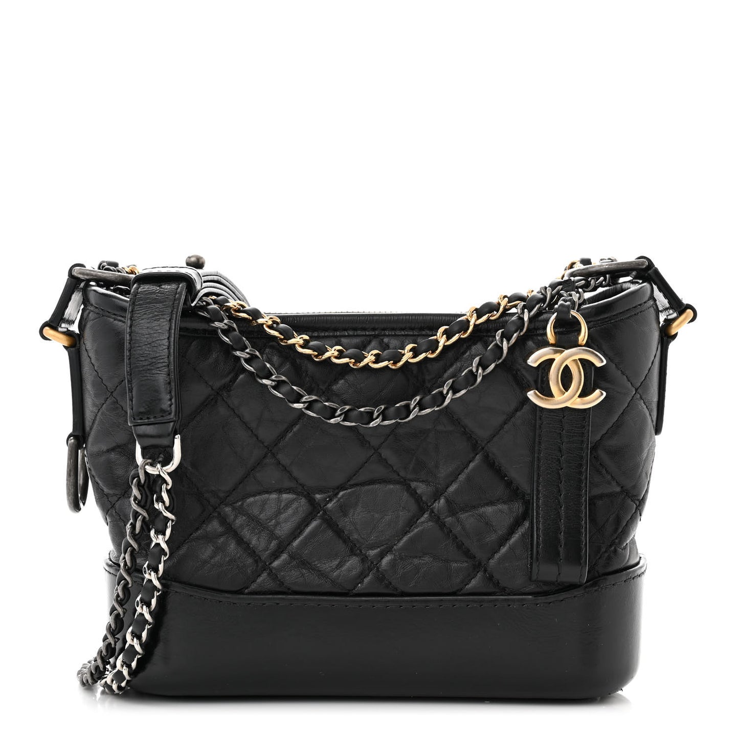 Aged Calfskin Quilted Small Gabrielle Hobo Black