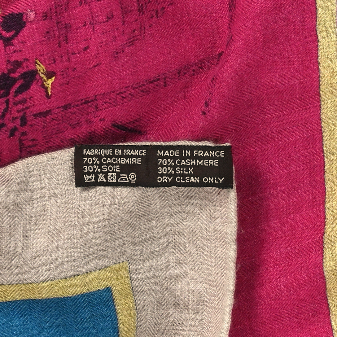 Hermes Cashmere Silk A L'Ombre des Boulevards Shawl 140 Naturel Rose Orange 3 of 3