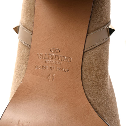 Valentino Garavani Suede Rockstud Double Buckle 100mm Block Heel Ankle Boots 41 7 of 10