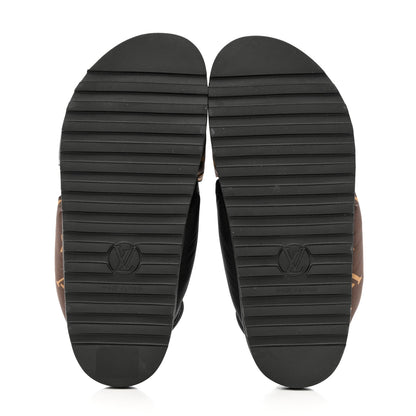 Louis Vuitton Calfskin Padded Nylon Monogram Paseo Flat Comfort Sandals 36 Black 5 of 11