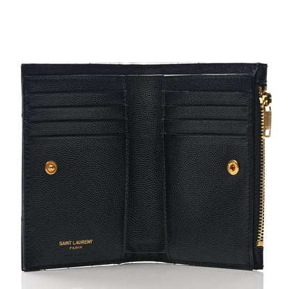 Saint Laurent Grain De Poudre Matelasse Chevron Monogram Zipped Card Case Black 4 of 6