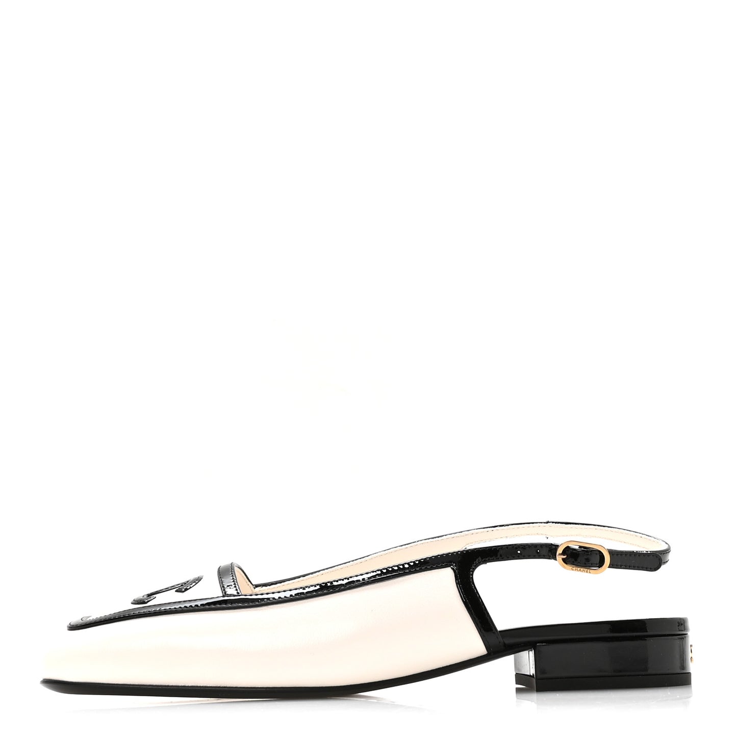 Lambskin Patent Calfskin CC Slingback Sandals 36 White Black