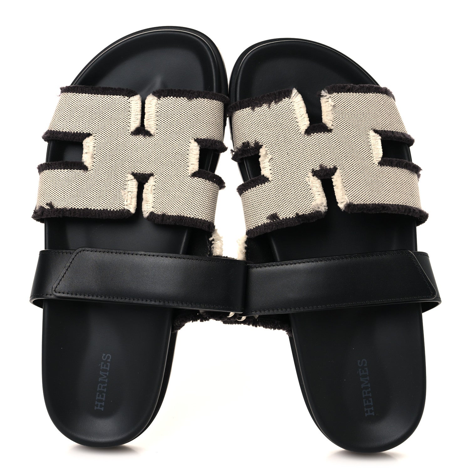 Hermes Techno Fringed H Canvas Caflskin Womens Chypre Sandals 39 Prunoir Black 2 of 9