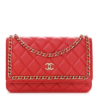 Chanel Lambskin Quilted Chain Around Wallet On Chain WOC Red 1 of 13