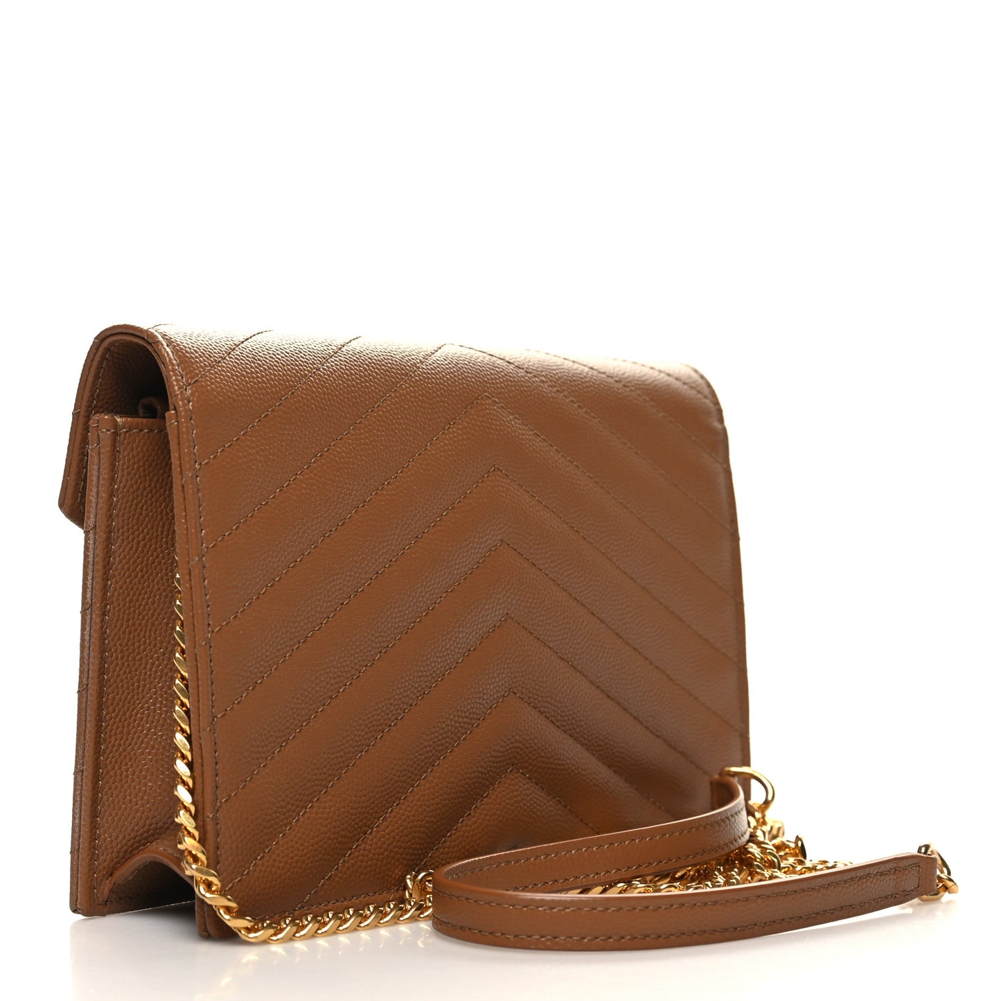 Grain De Poudre Matelasse Chevron Monogram Envelope Chain Wallet Natural Dark