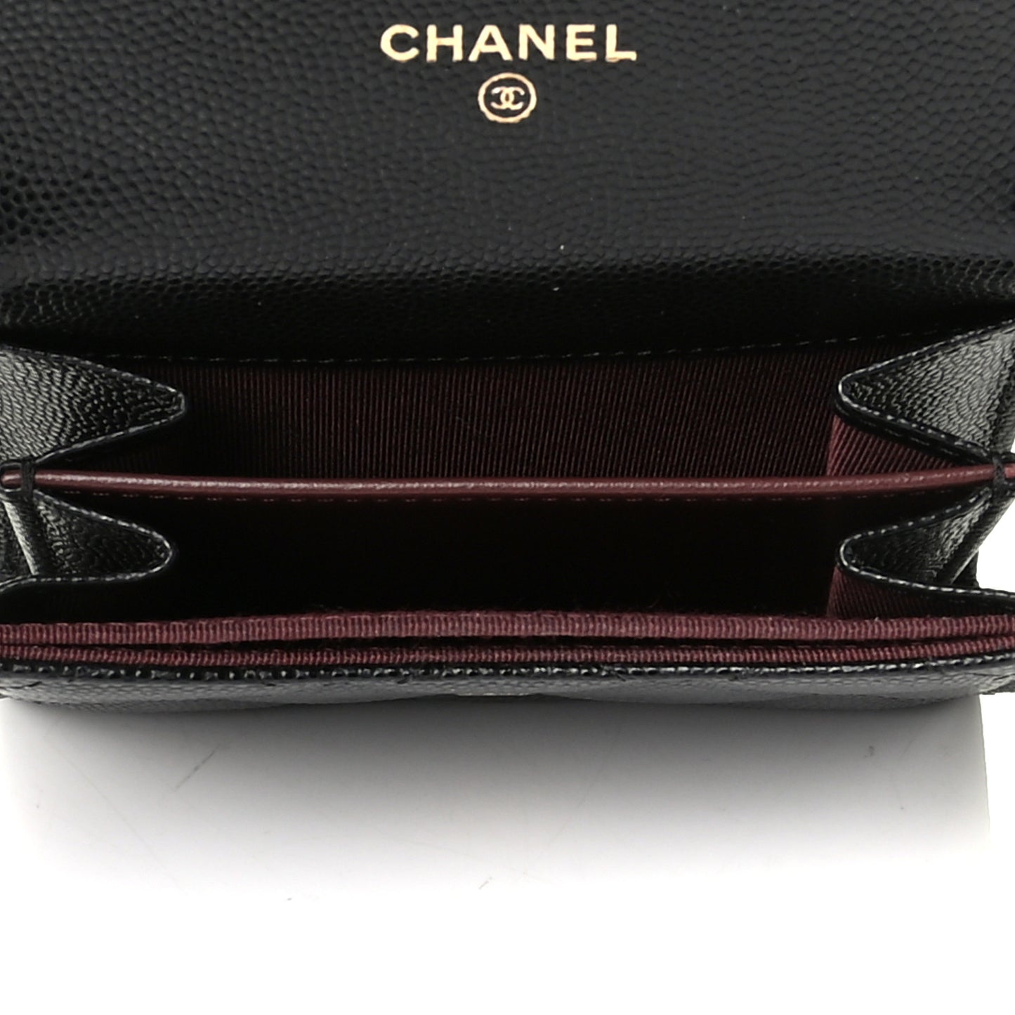 Caviar Quilted Flap Card Holder Wallet Black
