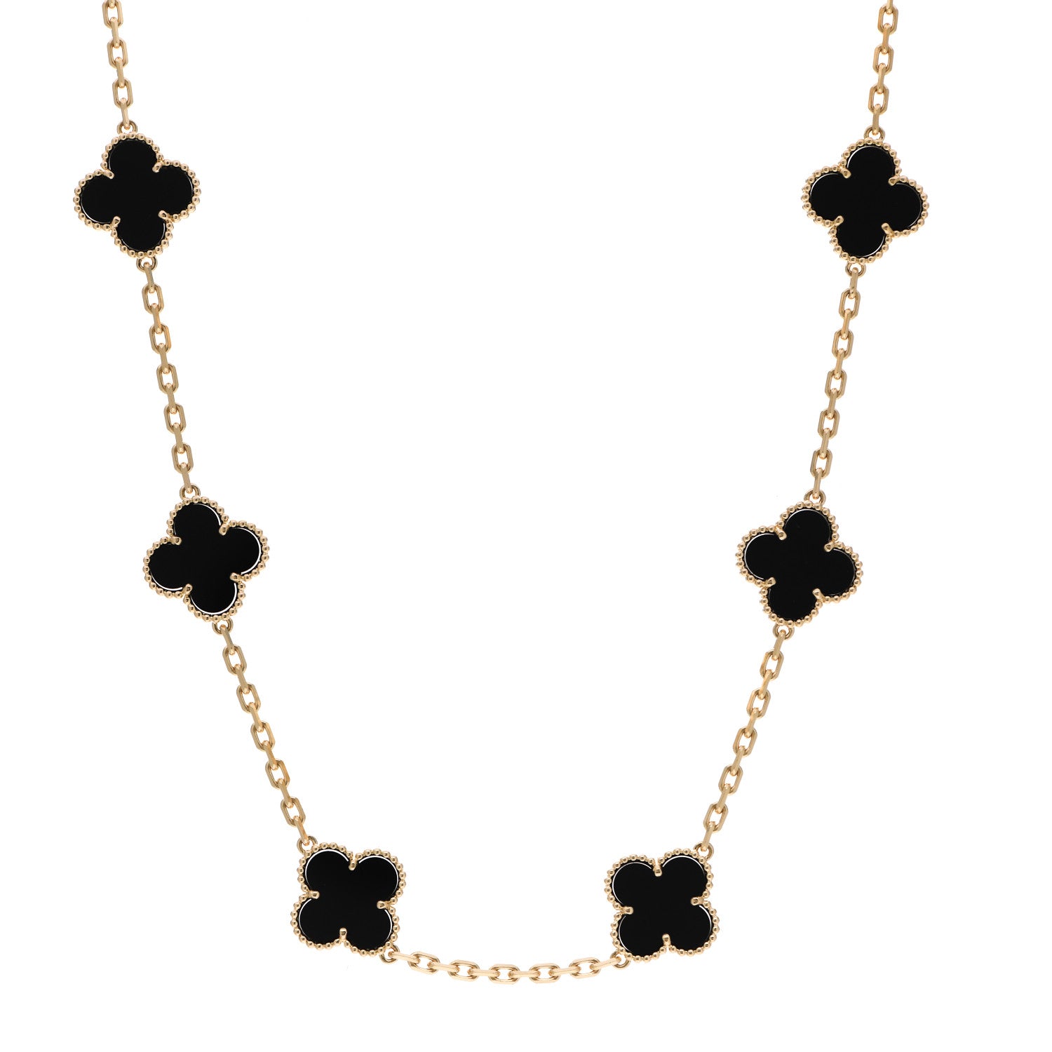 Van Cleef & Arpels 18K Yellow Gold Black Onyx 10 Motifs Vintage Alhambra Necklace 1 of 6