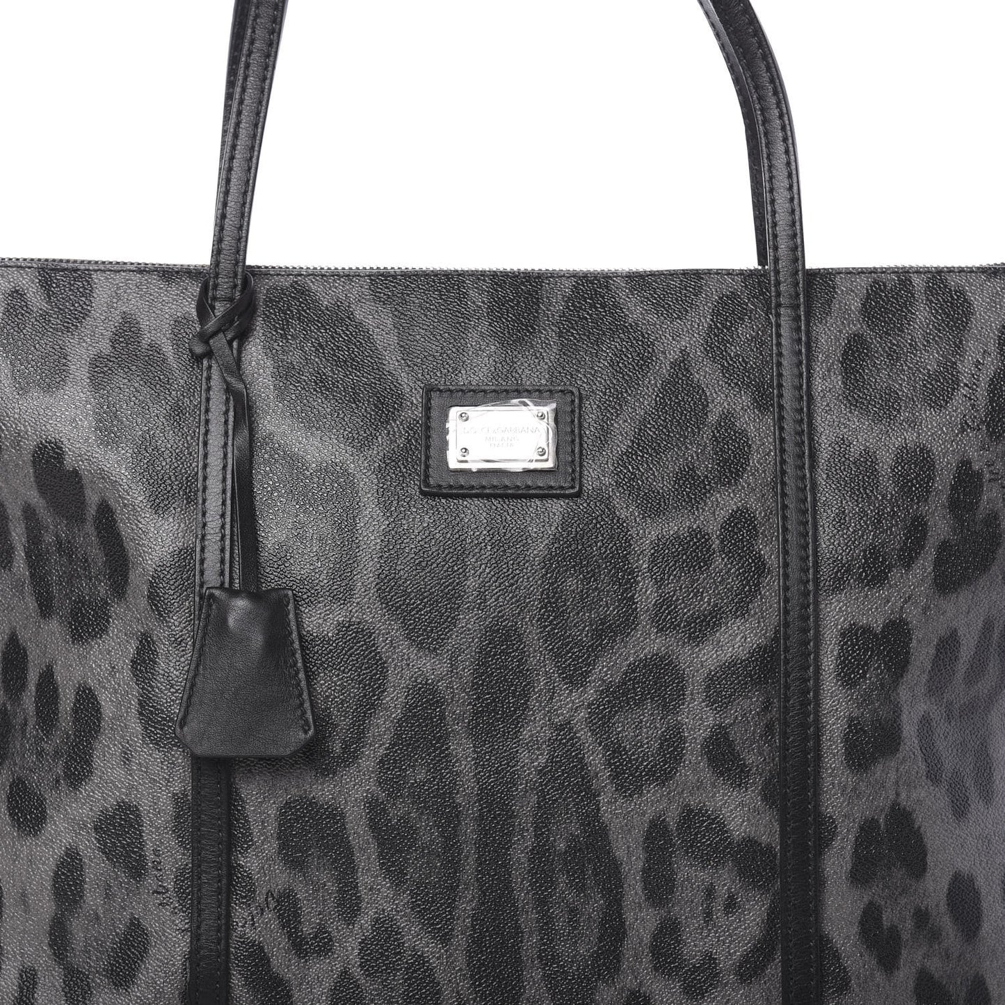 Coated Canvas Leopard Print Miss Escape Tote Grey