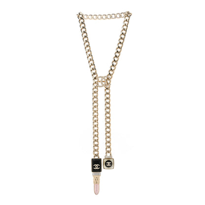 Chanel Metal Strass Pearl Lipstick Necklace Pink Gold 3 of 4