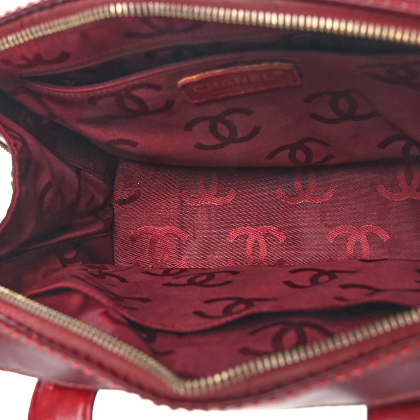 Calfskin Contrast Stitch Small Surpique Bowler Red