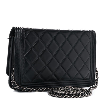 Chanel Lambskin Quilted Boy Wallet On Chain WOC Black 3 of 25