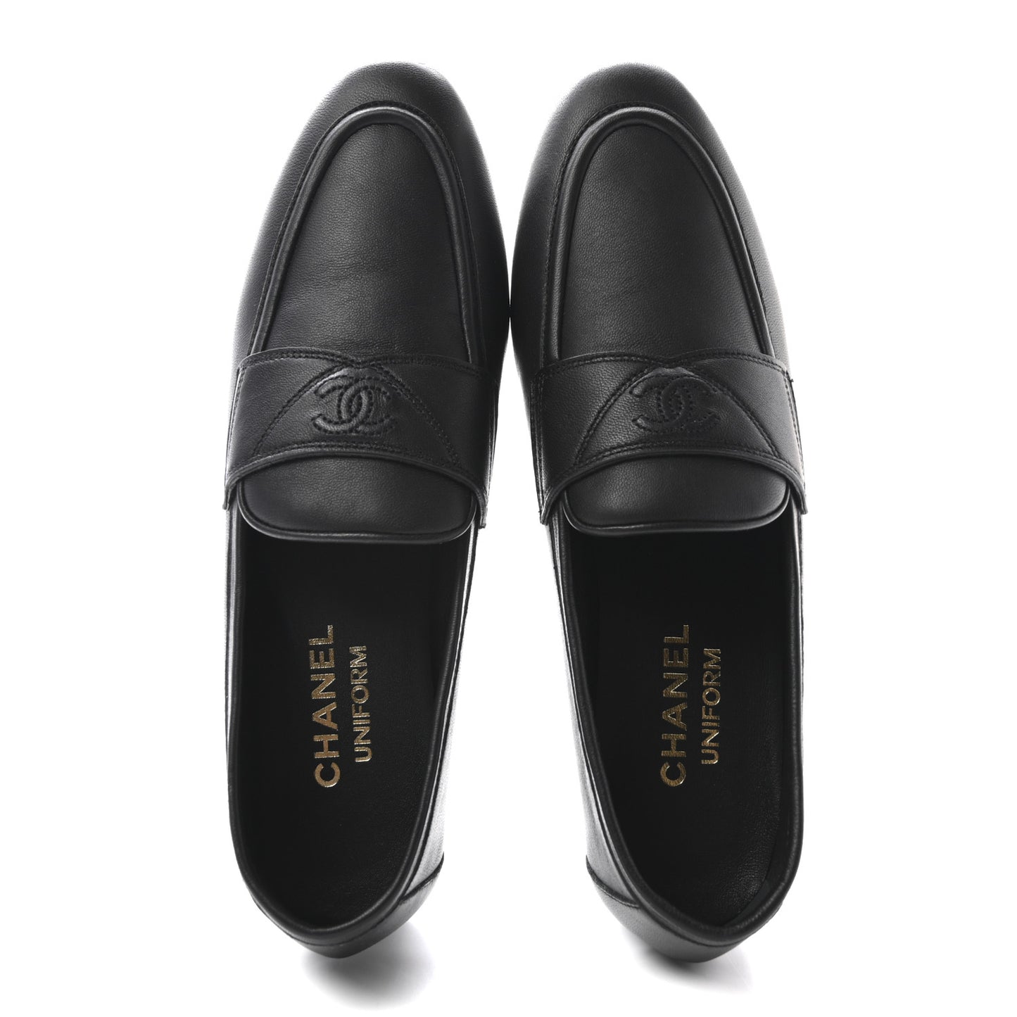 Calfskin Womens Stitched CC Loafers 37.5 Black